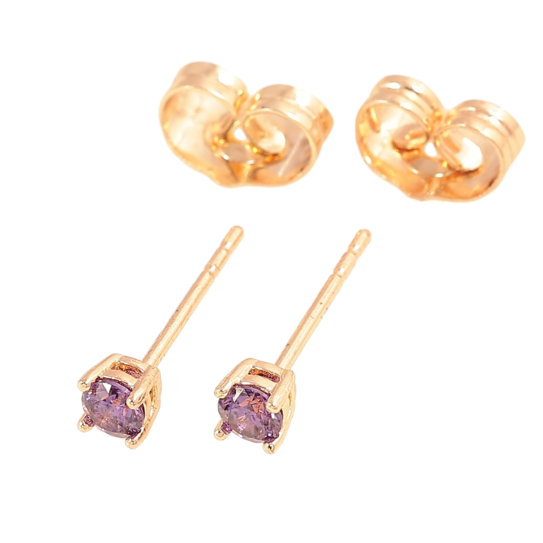 Сережки Xuping M&L Колір 18K пусети «Бузкові кристали в 4-х крапановій оправі» ø 3мм фото №2