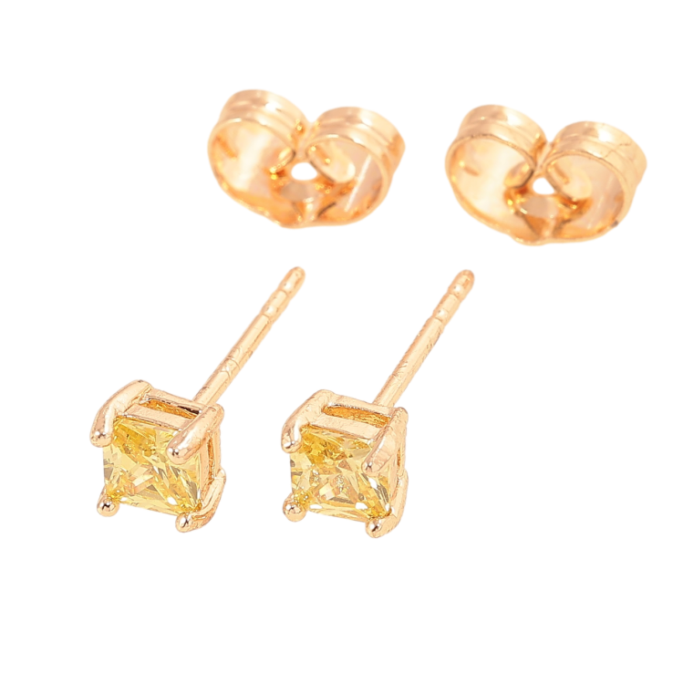 Серьги Xuping M&L Цвет 18K пусеты Желтые кристаллы в 4-х крапановой оправе 4х4мм фото №16