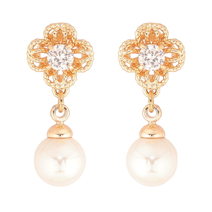 Серьги Xuping M&L Цвет 18K пусеты Цветочки с жемчужными подвесками фото №10