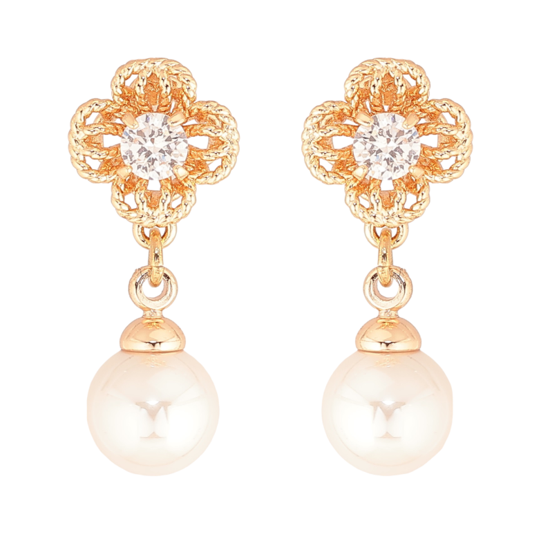 Сережки Xuping M&L Колір 18K пусети «Квіточки з перловими підвісками» фото №1 Сережки Xuping M&L Колір 18K пусети «Квіточки з перловими підвісками» фото №1