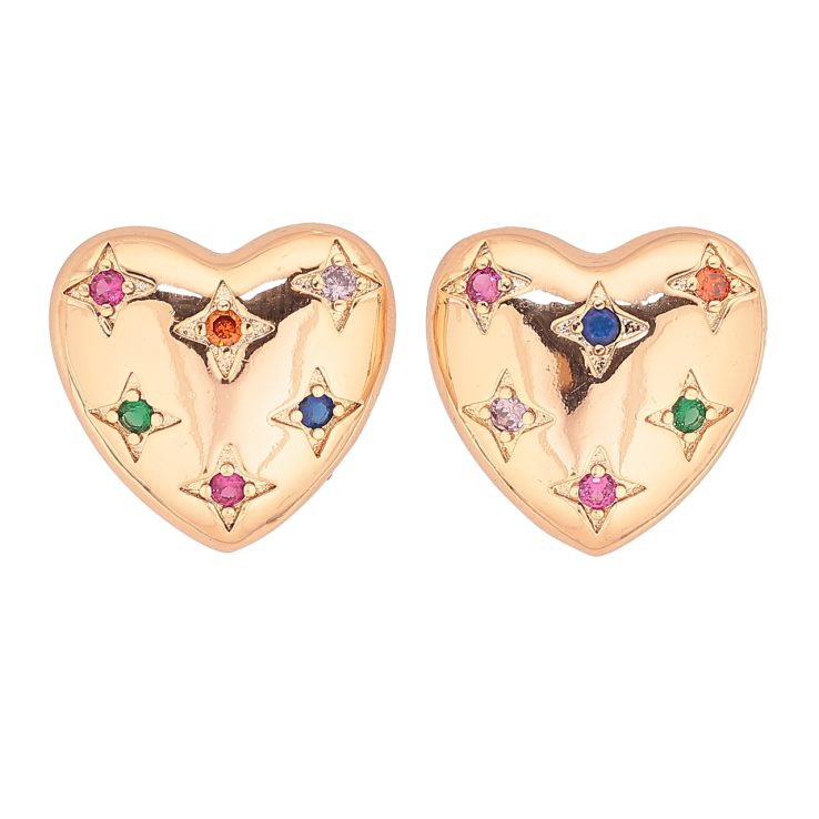 Серьги Xuping M&L Цвет 18K пусеты Сердечки с разноцветными кристаллами фото №13