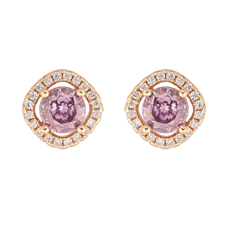 Серьги Xuping M&L Цвет 18K пусеты Сиреневые кристаллы в обрамлении фото №11