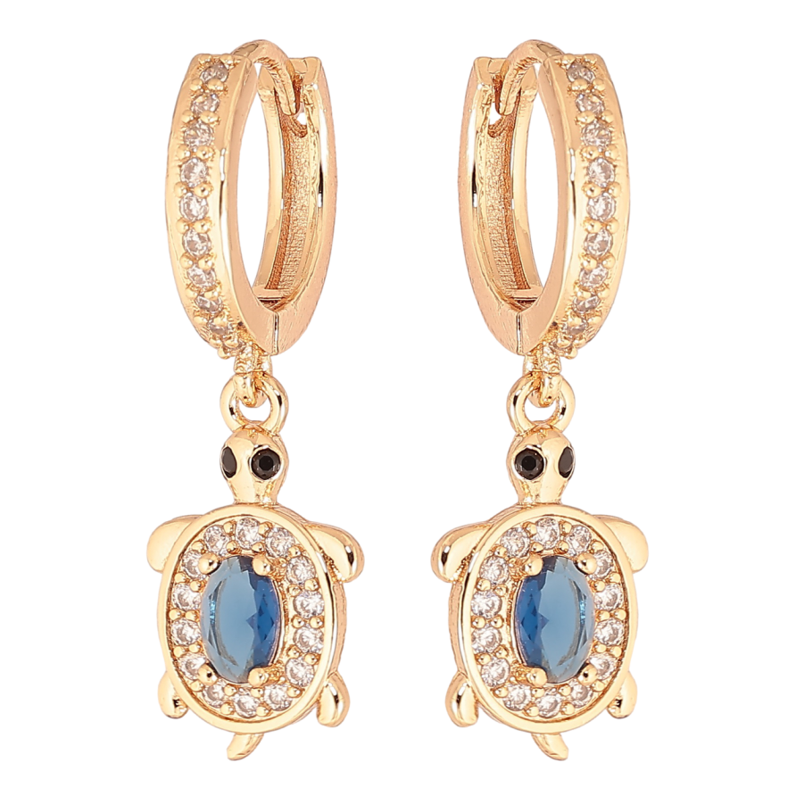 Серьги Xuping M&L Цвет 18K подвески на колечках Черепашки с синими кристаллами фото №1