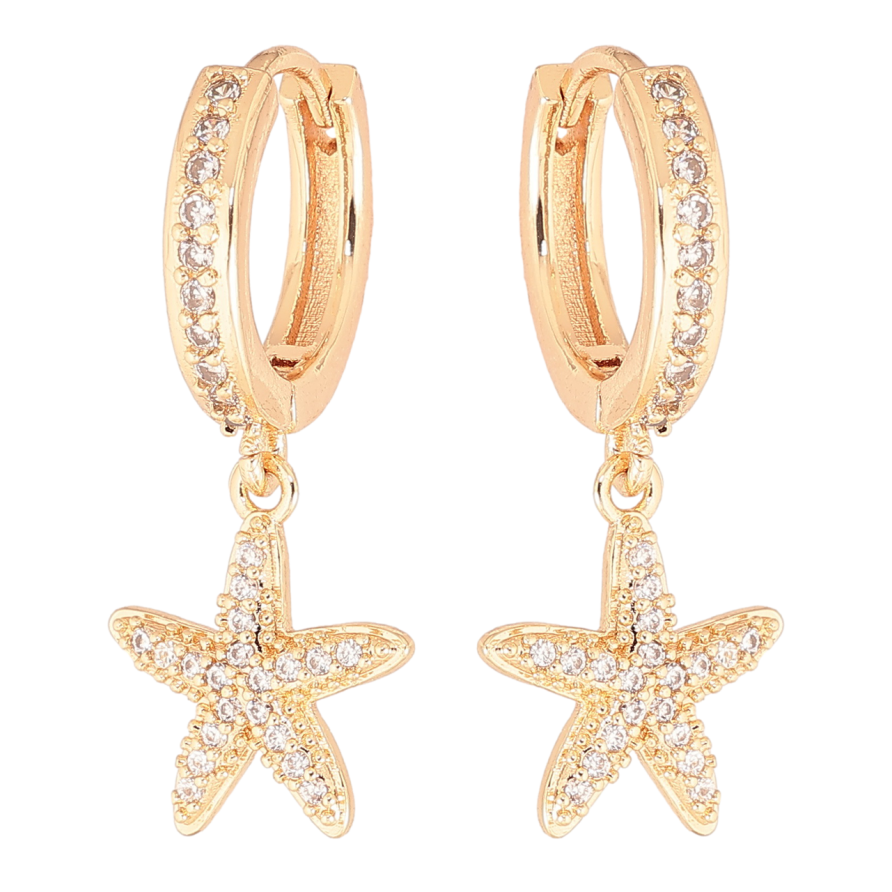 Серьги Xuping M&L Цвет 18K подвески на колечках Морские звезды с кристаллами фото №1 Серьги Xuping M&L Цвет 18K подвески на колечках Морские звезды с кристаллами фото №1