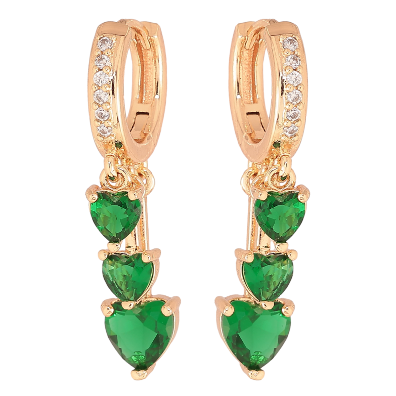 Серьги Xuping M&L Цвет 18K подвески на колечках Зеленые кристальные сердечки фото №1 Серьги Xuping M&L Цвет 18K подвески на колечках Зеленые кристальные сердечки фото №1