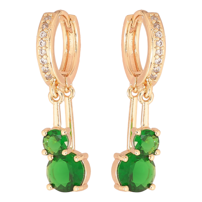 Сережки Xuping M&L Колір 18K підвіски на колечках «Два зелених кристали» фото №1 Сережки Xuping M&L Колір 18K підвіски на колечках «Два зелених кристали» фото №1