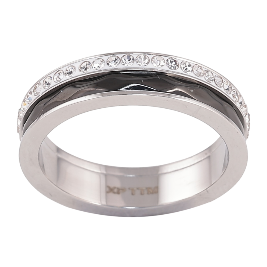 Каблучка Xuping TTM Stainless Steel Колір Родій «Доріжка кристалів і чорною вставкою, шир. 5мм» фото №1