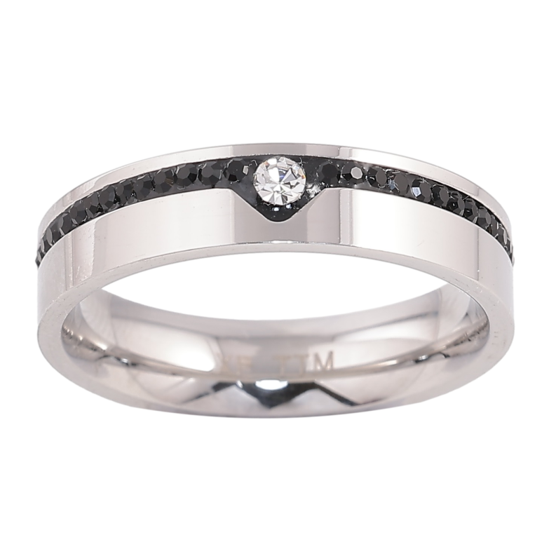 Кольцо Xuping TTM Stainless Steel Цвет Родий Дорожка черных кристаллов, шир. 5мм фото №1