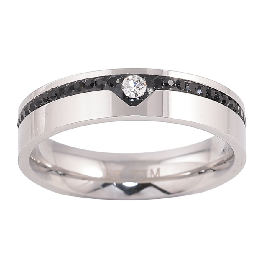 Кольцо Xuping TTM Stainless Steel Цвет Родий Дорожка черных кристаллов, шир. 5мм фото №1