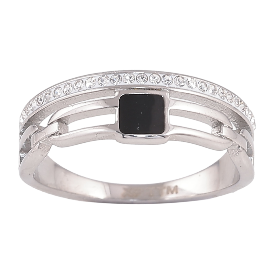 Кольцо Xuping TTM Stainless Steel Цвет Родий Узор с черной эмалью и кристаллами фото №1