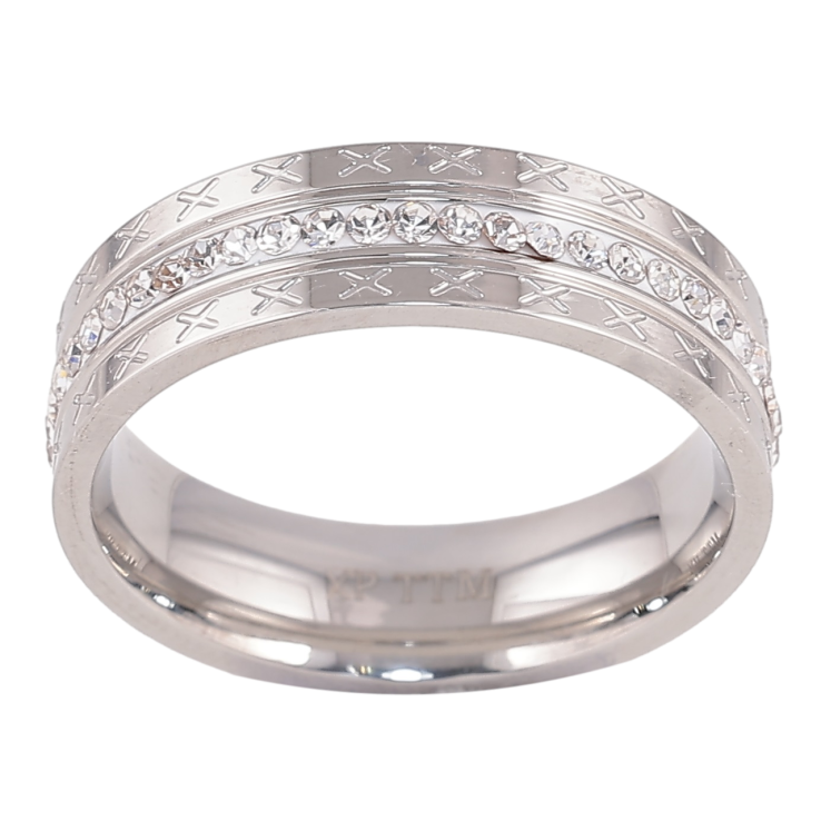Кольцо Xuping TTM Stainless Steel Цвет Родий Узор с кристаллами, шир. 6мм фото №2 Кольцо Xuping TTM Stainless Steel Цвет Родий Узор с кристаллами, шир. 6мм фото №2