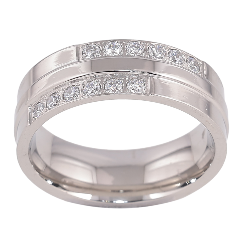 Каблучка Xuping TTM Stainless Steel Колір Родій «Доріжки кристалів, шир. 7мм» фото №1 Каблучка Xuping TTM Stainless Steel Колір Родій «Доріжки кристалів, шир. 7мм» фото №1