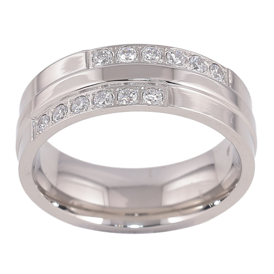 Кольцо Xuping TTM Stainless Steel Цвет Родий Дорожки кристаллов, шир. 7мм фото №1 Кольцо Xuping TTM Stainless Steel Цвет Родий Дорожки кристаллов, шир. 7мм фото №1