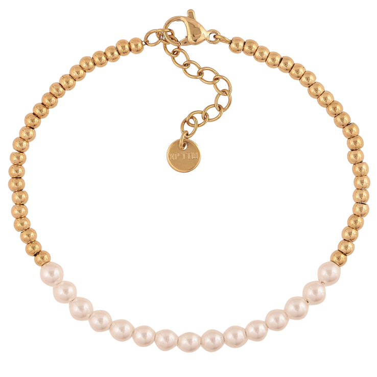 Браслет Xuping ТТМ Stainless Steel цвет 14К Золотистые и жемчужные бусины с доп.цеп 18-21см х 3-4мм фото №2 Браслет Xuping ТТМ Stainless Steel цвет 14К Золотистые и жемчужные бусины с доп.цеп 18-21см х 3-4мм фото №2
