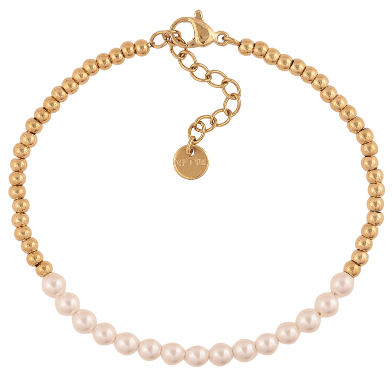 Браслет Xuping ТТМ Stainless Steel цвет 14К Золотистые и жемчужные бусины с доп.цеп 18-21см х 3-4мм фото №1