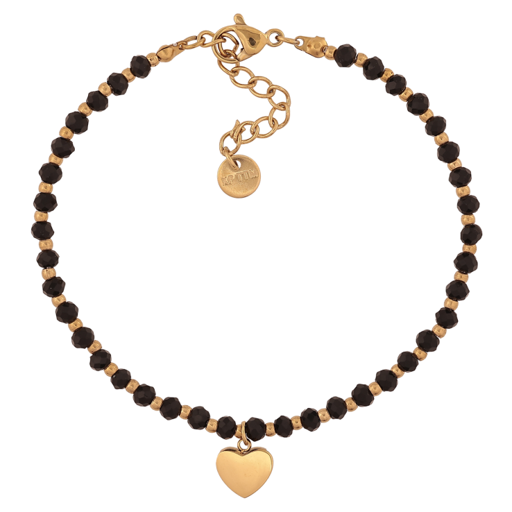 Браслет Xuping ТТМ Stainless Steel цвет 14К Черно-золотистые бусины с сердечком с доп.цеп 17.5-20.5см х 3мм фото №18