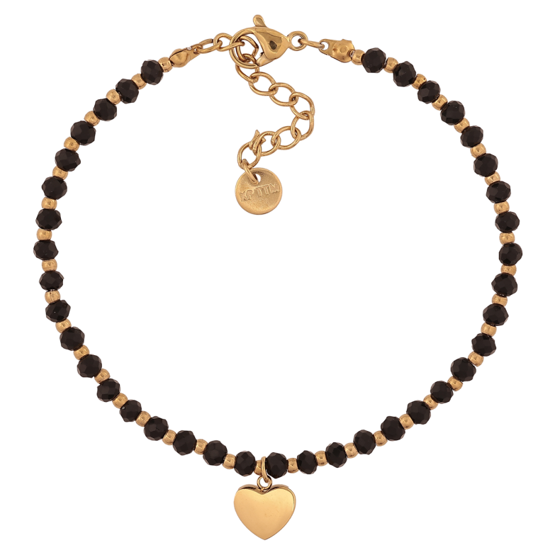 Браслет Xuping ТТМ Stainless Steel цвет 14К Черно-золотистые бусины с сердечком с доп.цеп 17.5-20.5см х 3мм фото №2