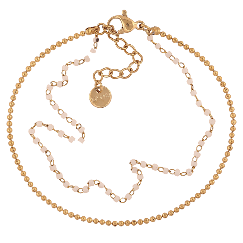 Браслет Xuping ТТМ Stainless Steel цвет 14К Двойная цепочка с белым бисером с доп.цеп 17.5-20.5см х 4мм фото №1