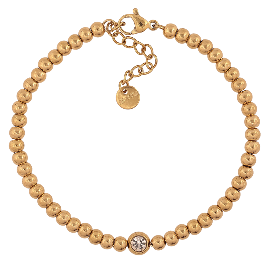 Браслет Xuping ТТМ Stainless Steel колір 14К «Золотисті намистини з кристалом» з доп.ланцюгом 17.5-20.5см х 4мм фото №1