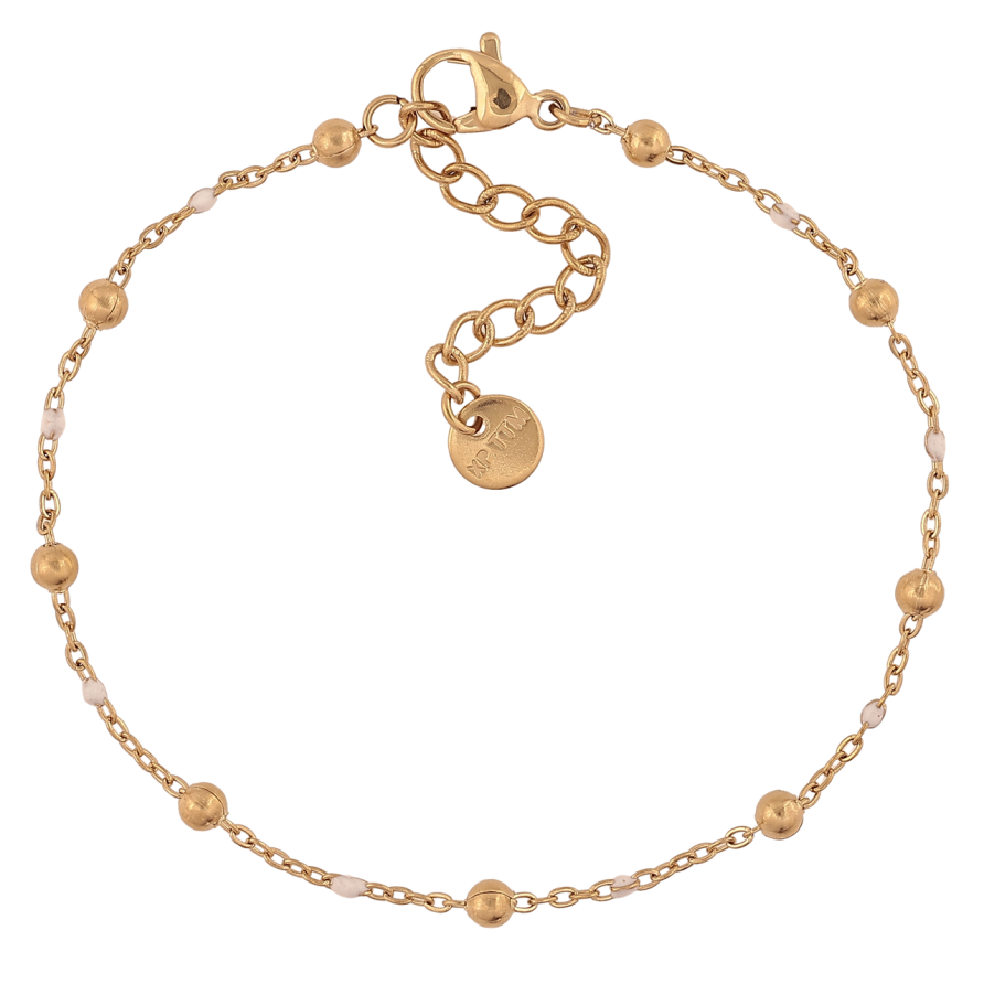 Браслет Xuping ТТМ Stainless Steel цвет 14К Цепочка с золотисто-белыми бусинами с доп.цеп 17.5-20.5см х 3мм фото №1 Браслет Xuping ТТМ Stainless Steel цвет 14К Цепочка с золотисто-белыми бусинами с доп.цеп 17.5-20.5см х 3мм фото №1