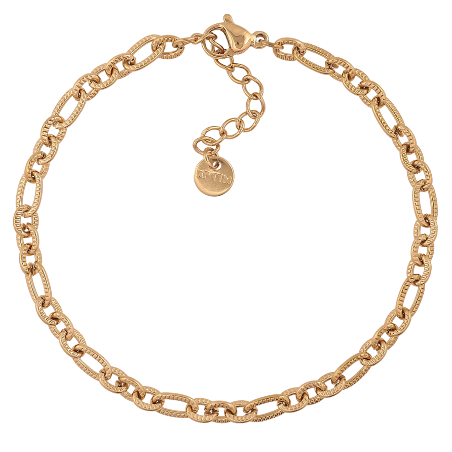 Браслет Xuping ТТМ Stainless Steel колір 14К «Ланцюжок Фігаро з візерунком» з доп.ланцюгом 18-21см х 4мм фото №1