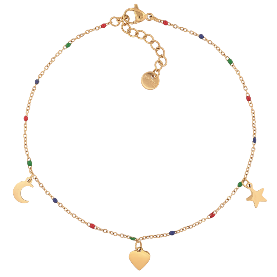 Браслет Xuping ТТМ Stainless Steel цвет 14К (на ногу) Цепочка с подвесками длинна 23.5-26.5см х 1мм фото №1