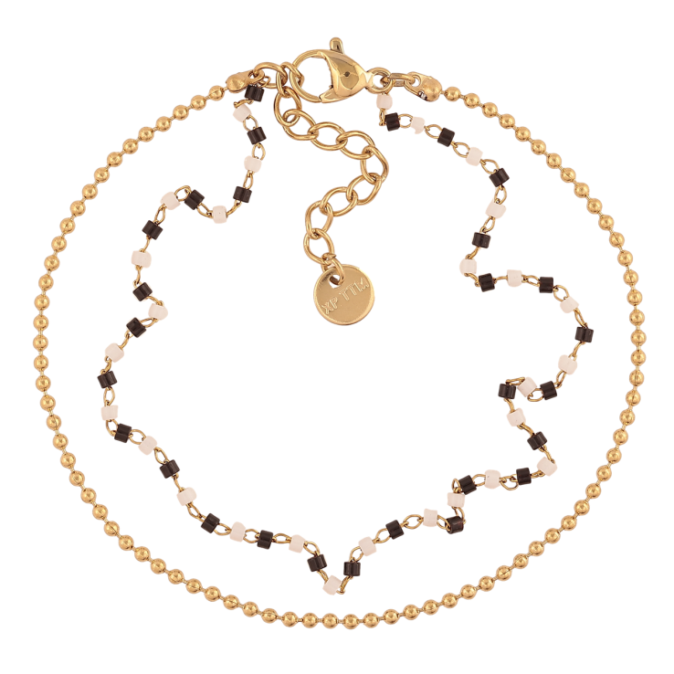 Браслет Xuping ТТМ Stainless Steel цвет 14К Двойная цепочка с черно-белым бисером с доп.цеп 17.5-20.5см х4мм фото №5 Браслет Xuping ТТМ Stainless Steel цвет 14К Двойная цепочка с черно-белым бисером с доп.цеп 17.5-20.5см х4мм фото №5