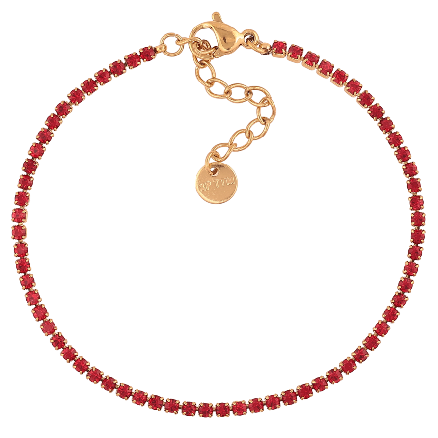 Браслет Xuping ТТМ Stainless Steel цвет 14К Дорожка красных кристаллов с доп.цеп 17.5-20.5см х 2мм фото №1 Браслет Xuping ТТМ Stainless Steel цвет 14К Дорожка красных кристаллов с доп.цеп 17.5-20.5см х 2мм фото №1