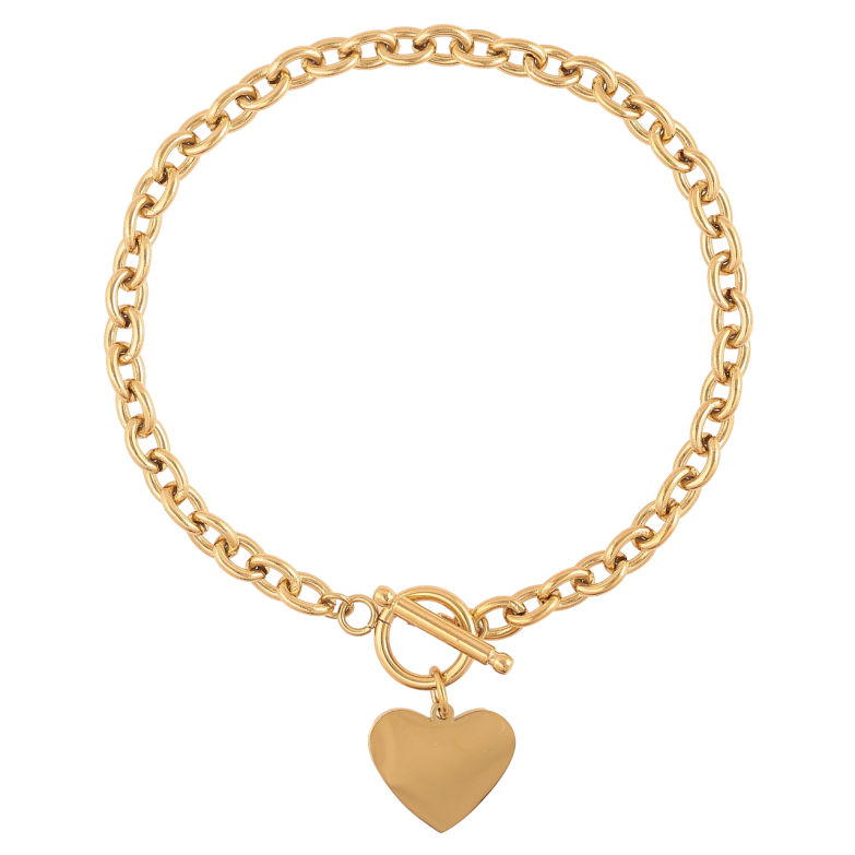 Браслет Xuping ТТМ Stainless Steel цвет 14К Цепочка Якорная с сердечком длинна 18см х 4.5мм фото №1