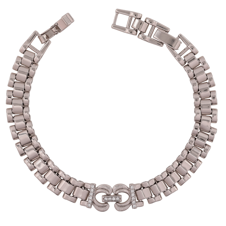 Браслет Xuping Родий Браслетный узор с декоративной вставкой длинна с доп. замком 17.5,19.5см х 8-10мм фото №3