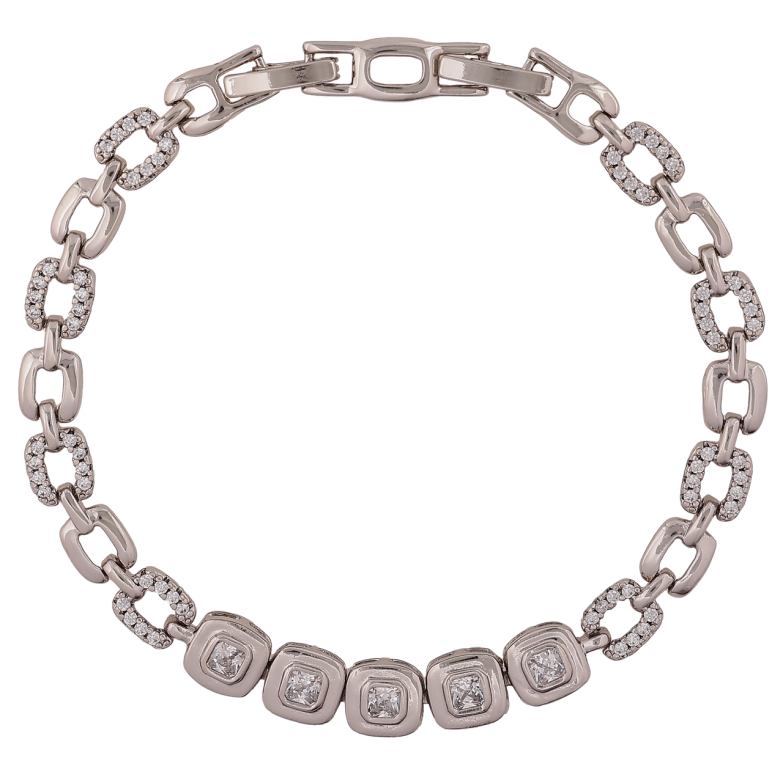 Браслет Xuping Родий Узор с кристаллами длинна с доп. замком 17.5,19.5см х 6-7мм фото №1