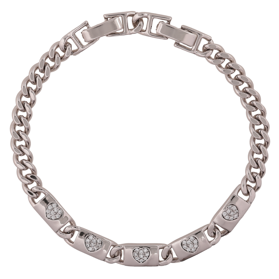 Браслет Xuping Родий Цепочка с вставкой узор сердечки длинна с доп. замком 17,19см х 5-6мм фото №1 Браслет Xuping Родий Цепочка с вставкой узор сердечки длинна с доп. замком 17,19см х 5-6мм фото №1