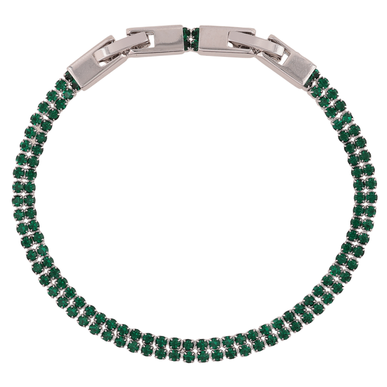 Браслет Xuping Родій «Подвійна доріжка зелених кристалів» довжина з доп. замком 17,19см х 4мм фото №1