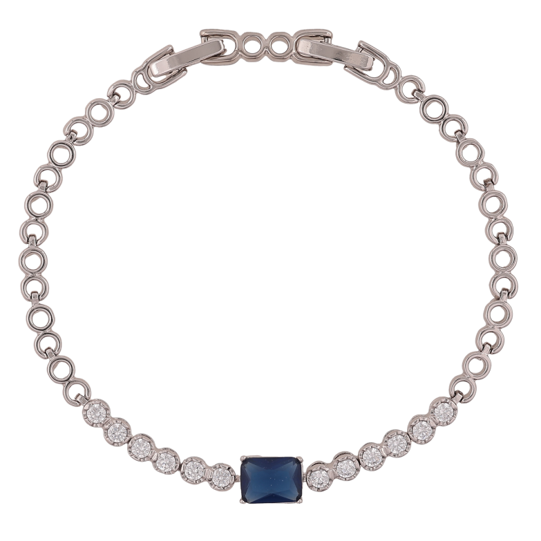 Браслет Xuping Родий Кристальная дорожка с синим кристаллом длинна с доп. замком 17,19см х 4-6мм фото №1