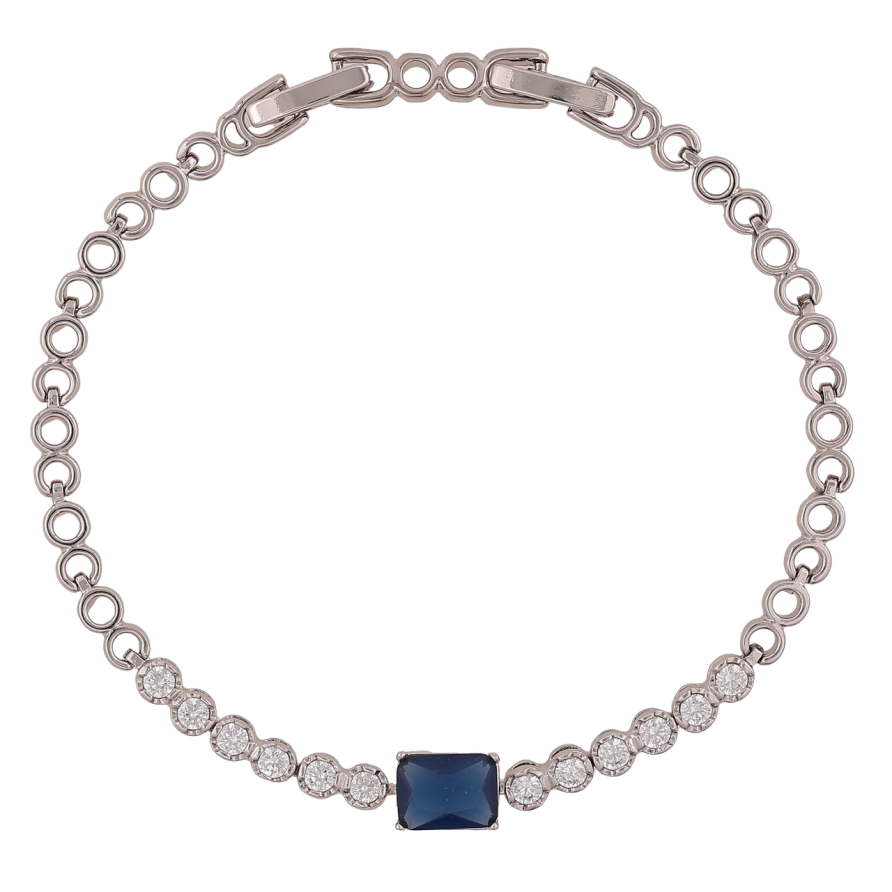 Браслет Xuping Родий Кристальная дорожка с синим кристаллом длинна с доп. замком 17,19см х 4-6мм фото №1