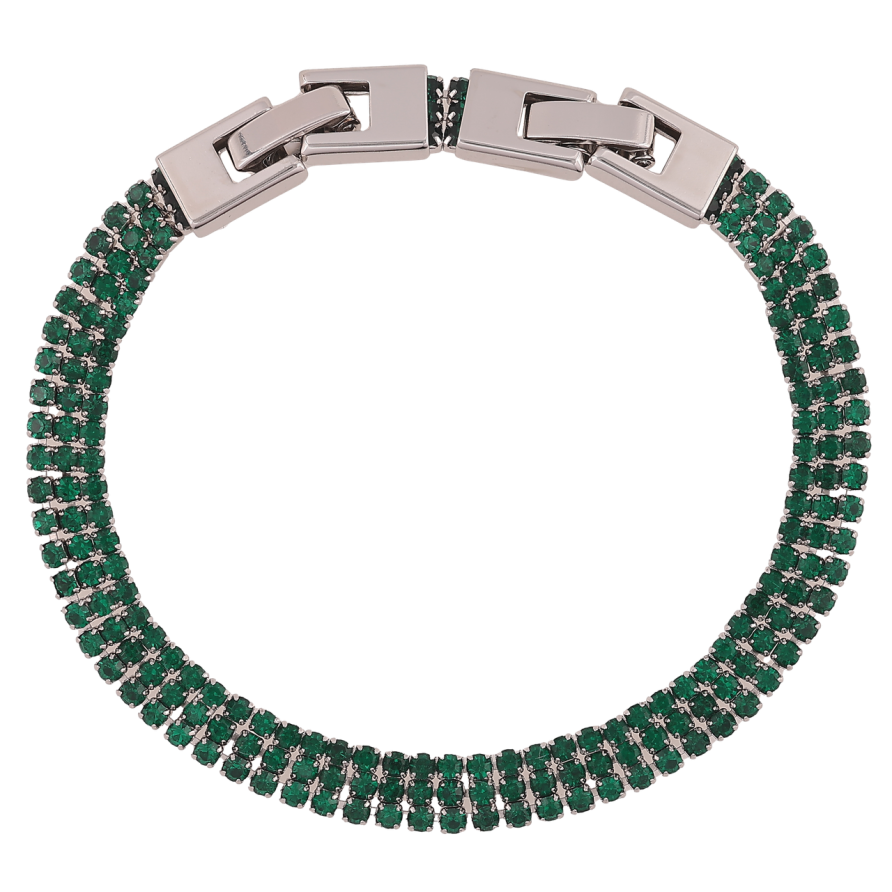 Браслет Xuping Родій «Потрійна доріжка зелених кристалів» довжина з доп. замком 17,19см х 6мм фото №1