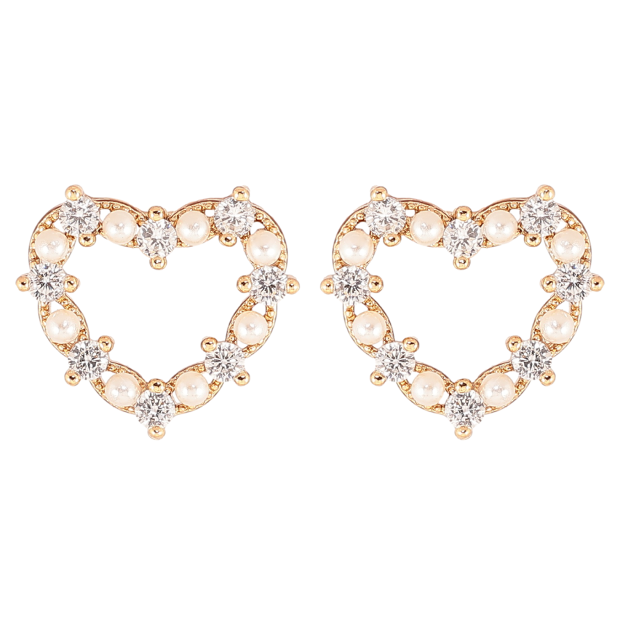 Сережки Xuping Позолота 18K пусети «Сердечка з кристалами та перлами» фото №1