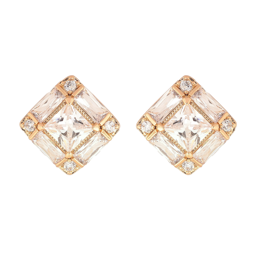 Сережки Xuping Позолота 18K пусети «Кристальні ромби» 13х13мм фото №1