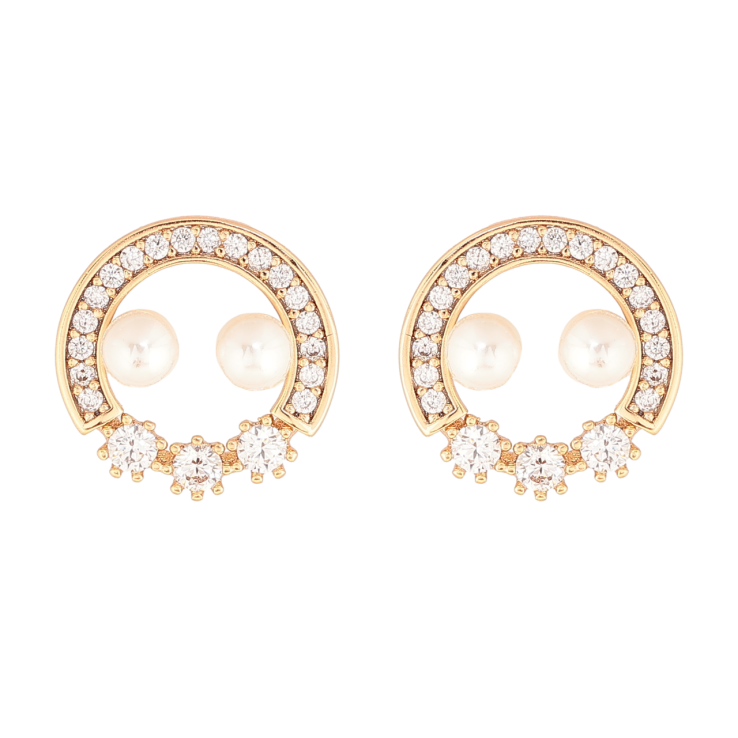 Сережки Xuping Позолота 18K пусети «Кришталеві колечка з перлинами» фото №8