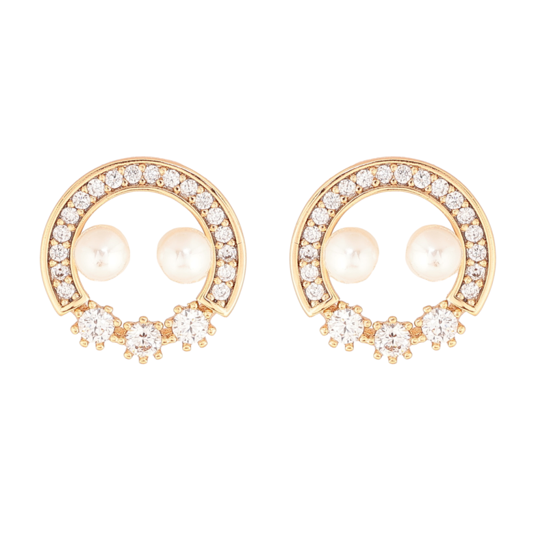 Сережки Xuping Позолота 18K пусети «Кришталеві колечка з перлинами» фото №1