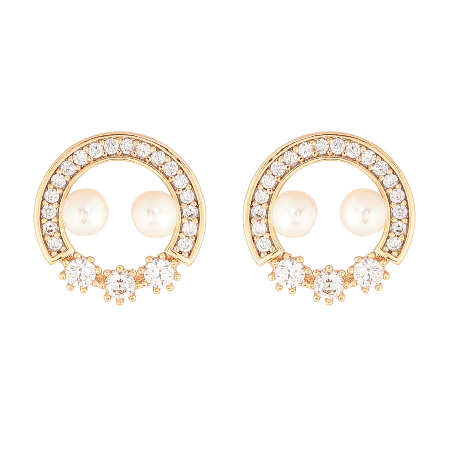 Сережки Xuping Позолота 18K пусети «Кришталеві колечка з перлинами» фото №1