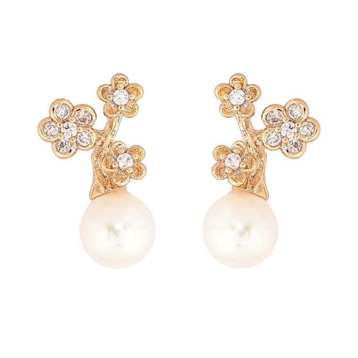 Сережки Xuping Позолота 18K пусети «Квіточки з перлинами» фото №5