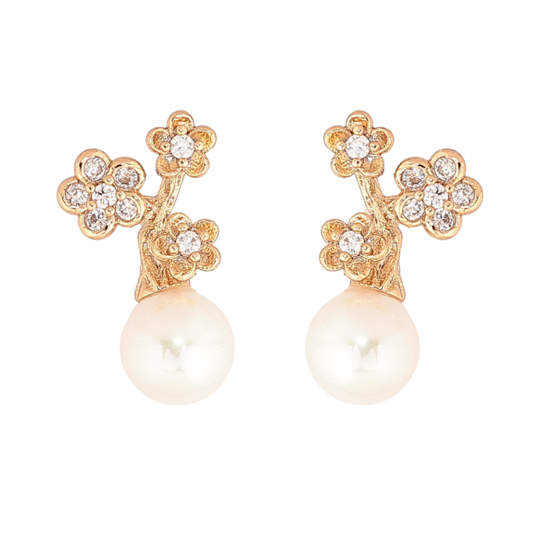 Сережки Xuping Позолота 18K пусети «Квіточки з перлинами» фото №1