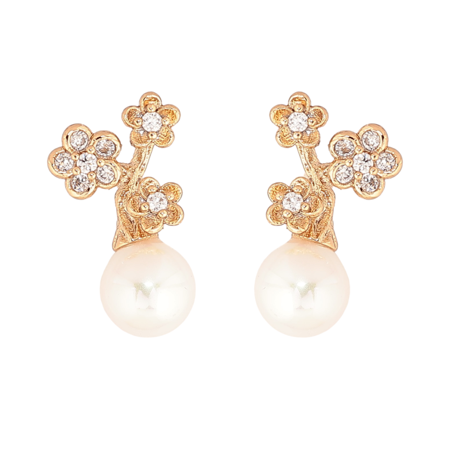 Сережки Xuping Позолота 18K пусети «Квіточки з перлинами» фото №1