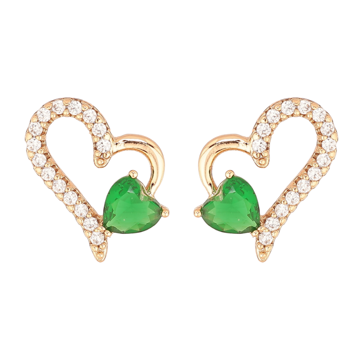 Сережки Xuping Позолота 18K пусети «Сердечка з зеленими кристалами» фото №23