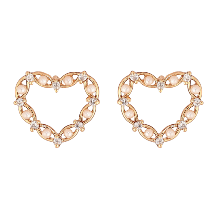 Сережки Xuping Позолота 18K пусети «Сердечка з кристалами та перлинами» фото №14