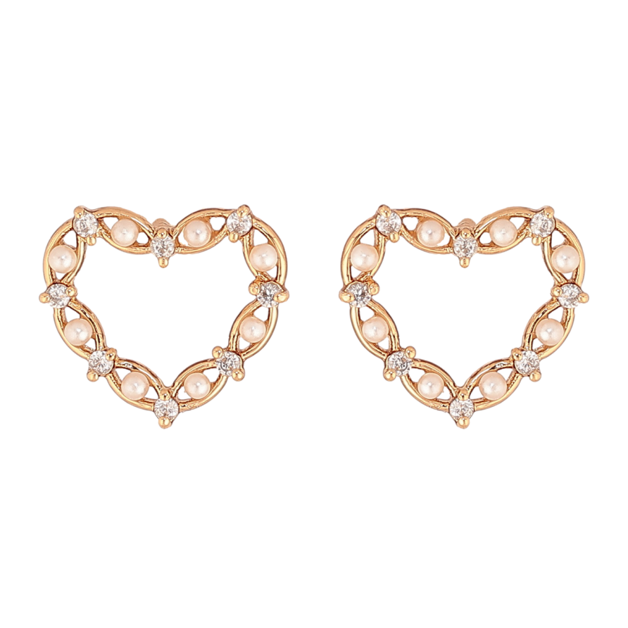 Сережки Xuping Позолота 18K пусети «Сердечка з кристалами та перлинами» фото №1