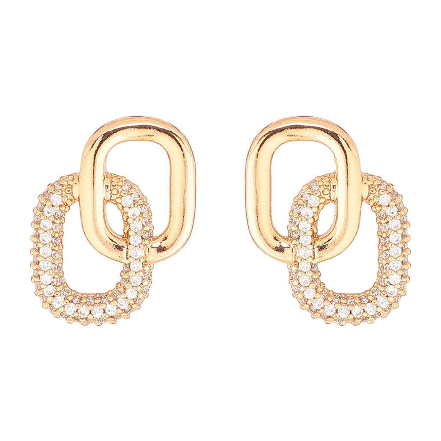 Сережки Xuping Позолота 18K пусети «Овали з інкрустацією кристалами» фото №1