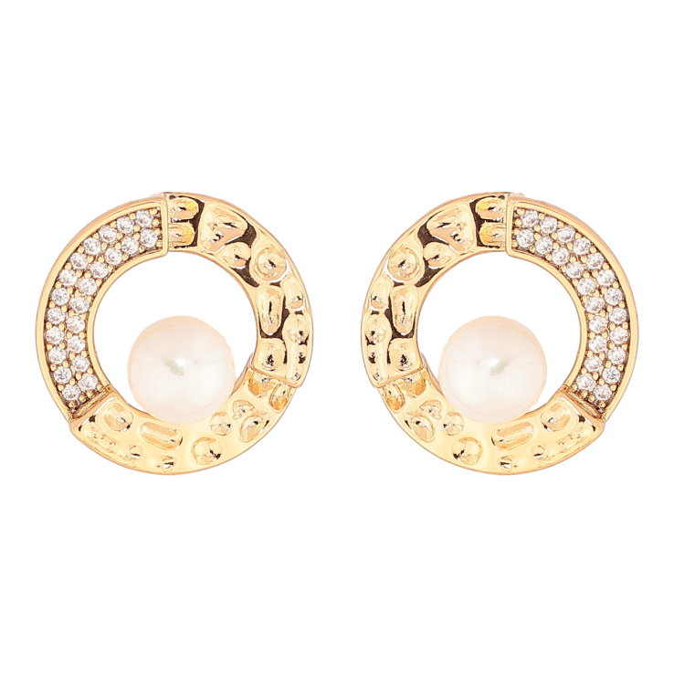 Сережки Xuping Позолота 18K пусети «Колечка з інкрустацією кристалами та перлинами» фото №11