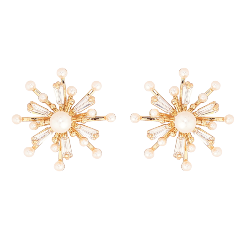 Серьги Xuping Позолота 18K пусеты Кристальные звезды с жемчужинами фото №1